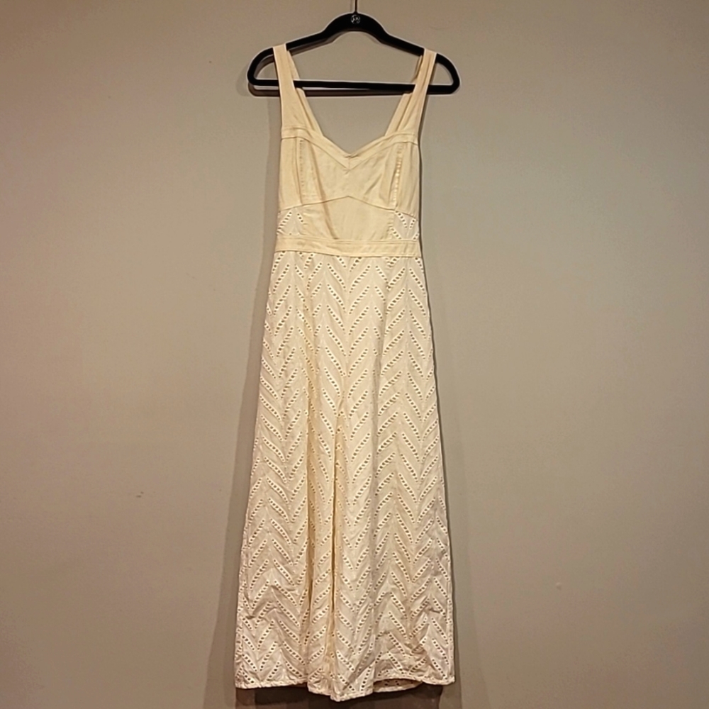 Anthropologie White Jumpsuit with Intricate Detailing